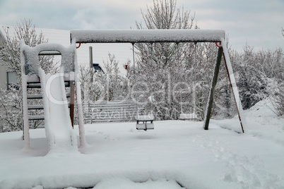 The playground was covered with fresh snow