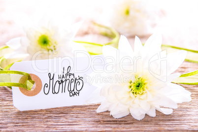 Label With Calligraphy Happy Mothers Day. White Flower Blossoms