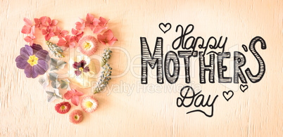 Nostalgic Spring Flower Blossoms Heart, Calligraphy Happy Mothers Day