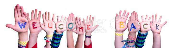 Children Hands Building Word Welcome Back, Isolated Background