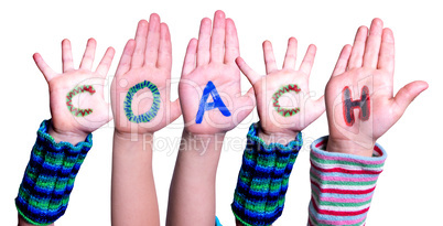 Children Hands Building Word Coach, Isolated Background