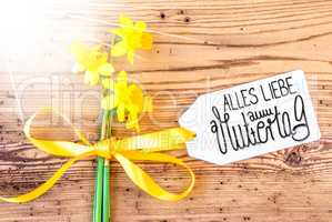 Sunny Narcissus Flower, Label, Calligraphy Muttertag Means Happy Mothers Day
