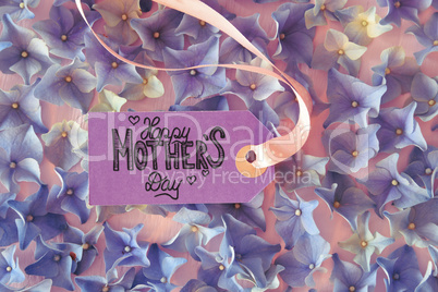 Label With Calligraphy Happy Mothers Day. Hydrangea Blossom
