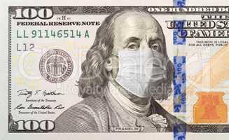 One Hundred Dollar Bill With Medical Face Mask on George Washing