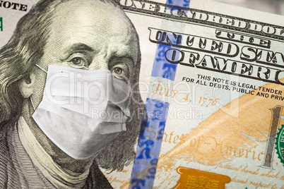 One Hundred Dollar Bill With Medical Face Mask on George Washing