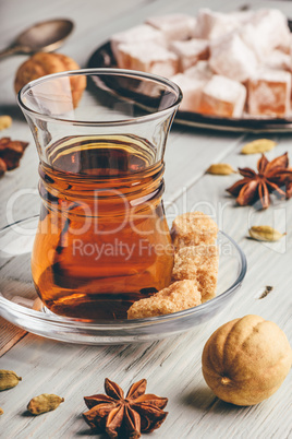 Tea with turkish delight Rahat Lokum and different spices