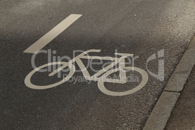 Separate cycle path for cycling. Bicycle icon on the pavement.