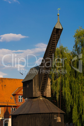 Old harbour and crane in the historic centre of Luneburg, Germa