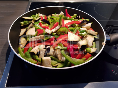 Dish cooking vegetables in the pan