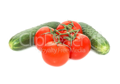 Sprig of ripe tomatoes and cucumbers