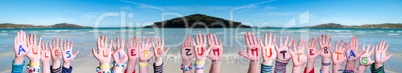 Children Hands Building Word Muttertag Means Happy Mothers Day, Ocean Background