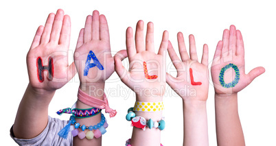 Children Hands Building Word Hallo Means Hello, Isolated Background