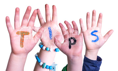 Children Hands Building Word Tips, Isolated Background