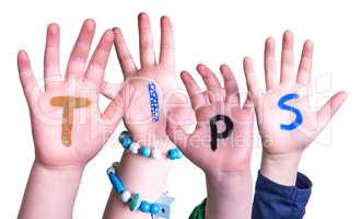 Children Hands Building Word Tips, Isolated Background