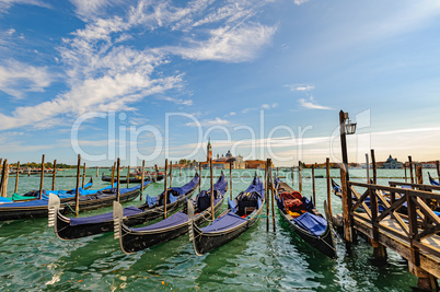 Venice, Italy, Gondolas parked in Grand Canal