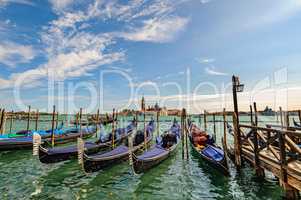 Venice, Italy, Gondolas parked in Grand Canal