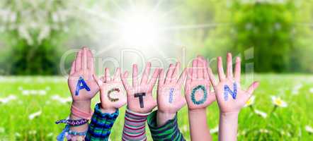 Children Hands Building Word Action, Grass Meadow