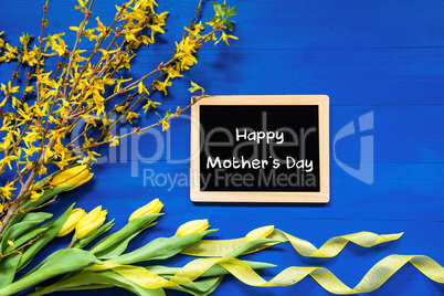 Spring Flowers Decoration, Branch, Blackboard, Text Happy Mothers Day