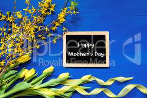 Spring Flowers Decoration, Branch, Blackboard, Text Happy Mothers Day