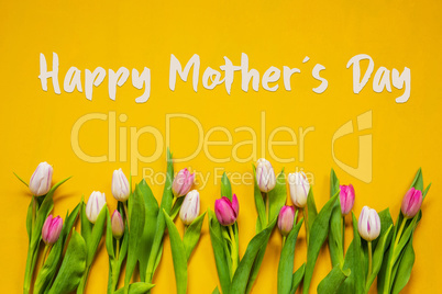 Colorful Tulip, Spring Flowers, Text Happy Mothers Day, Yellow Background