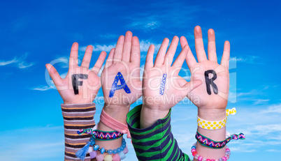 Children Hands Building Word Fair, Blue Sky