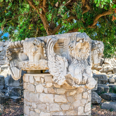 Sculptures and details of the columns of the Temple of Apollo at