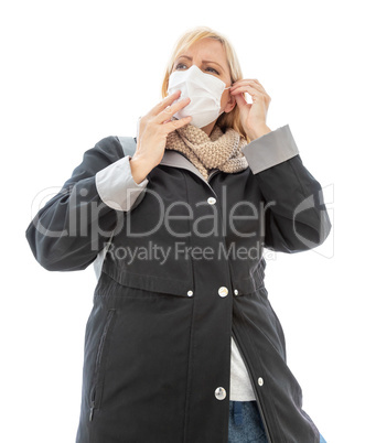 Young Adult Woman Wearing Face Mask Isolated on White Background