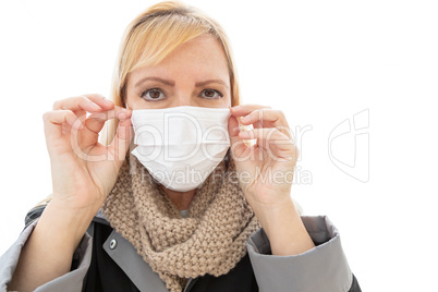 Young Adult Woman Wearing Face Mask Isolated on White Background