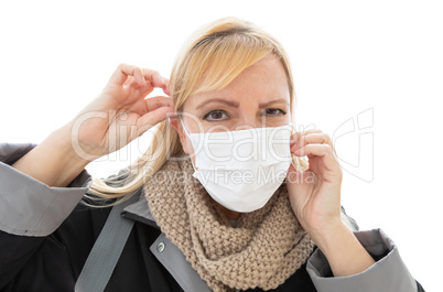 Young Adult Woman Wearing Face Mask Isolated on White Background