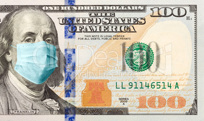 One Hundred Dollar Bill With Medical Face Mask on Benjamin Frank