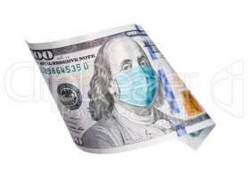 One Hundred Dollar Bill With Medical Face Mask on Benjamin Frank