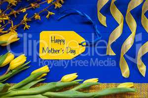 Spring Flowers Decoration, Branch, Ribbon, Label With Happy Mothers Day