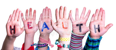 Children Hands Building Word Health, Isolated Background