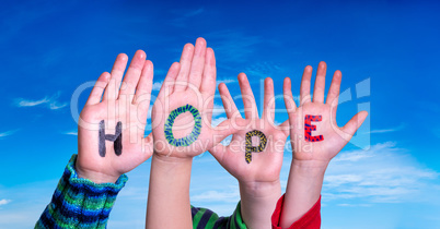 Children Hands Building Word Hope, Blue Sky