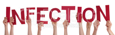 People Hands Holding Word Infection, Isolated Background