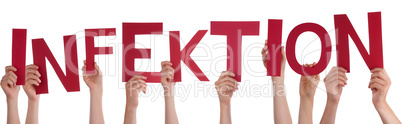 People Hands Holding Word Infektion Means Infection, Isolated Background