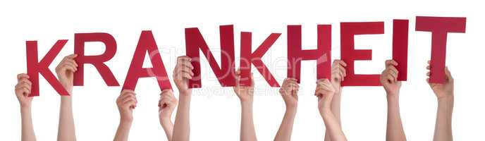 People Hands Holding Word Krankheit Means Sickness, Isolated Background