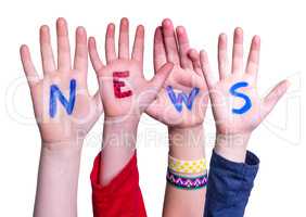 Children Hands Building Word News, Isolated Background