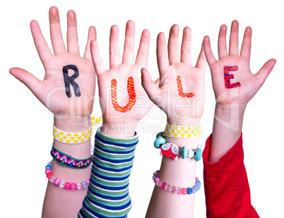 Children Hands Building Word Rule, Isolated Background
