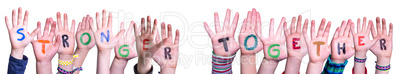Children Hands Building Word Stronger Together, Isolated Background