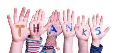 Children Hands Building Word Thanks, Isolated Background
