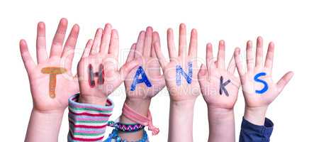 Children Hands Building Word Thanks, Isolated Background