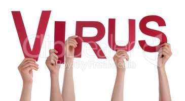 People Hands Holding Word Virus, Isolated Background