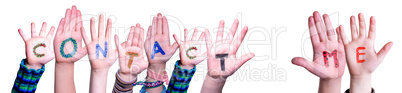 Children Hands Building Word Contact Me, Isolated Background