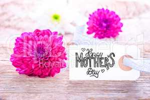Label With Calligraphy Happy Mothers Day. Purple Flower Blossoms