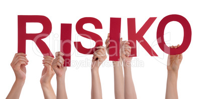 People Hands Holding Word Risiko Means Risk, Isolated Background