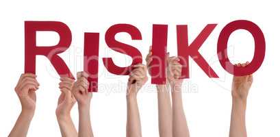 People Hands Holding Word Risiko Means Risk, Isolated Background