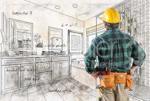 Contractor With Hard Hat and Tool Belt Facing Custom Master Bath
