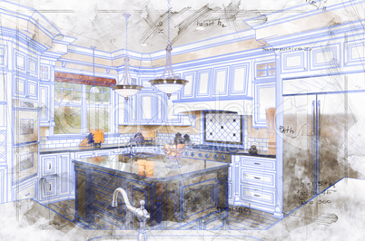 Beautiful Custom Kitchen Design Drawing Illustration Details