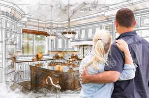 Young Adult Couple Facing Custom Kitchen Drawing Design Details